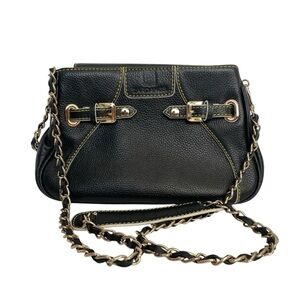Zardangs “Molly” Black Pebbled Leather Chain Shoulder Bag Red Suede Lining